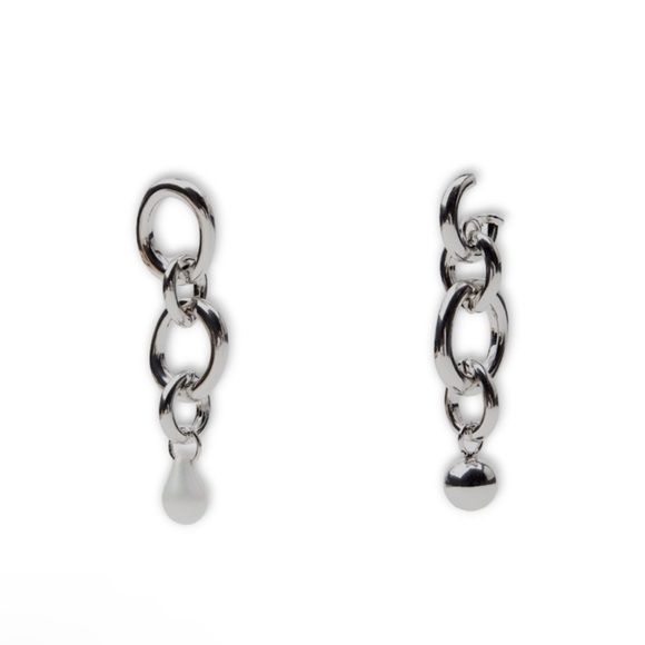 Zara Chain Link Pearl Silver-tone Earrings NWT - Picture 2 of 5